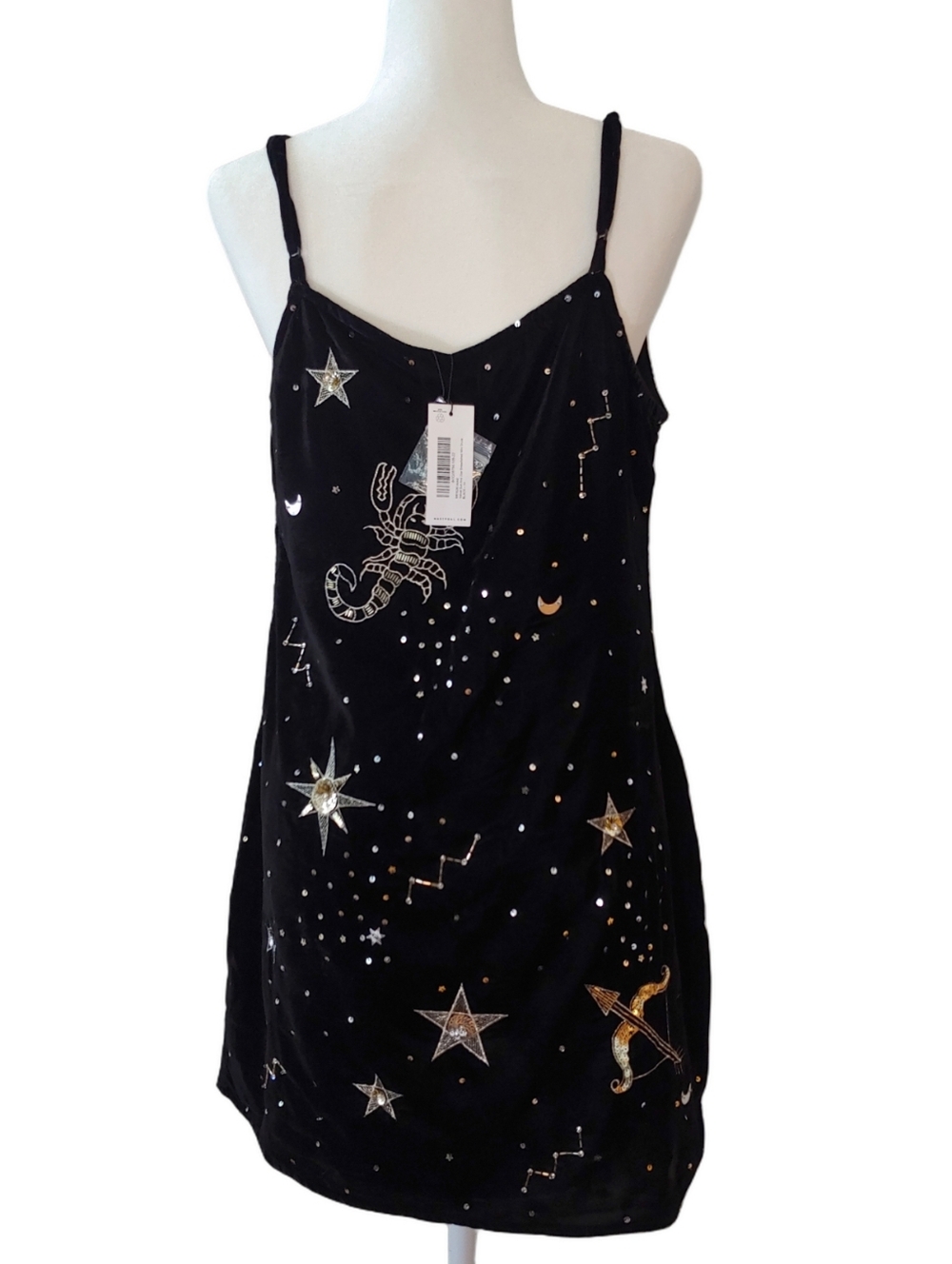 Nasty Gal Black Velvet Celestial Sequin Tank Mini Dress Women's size 10 NWT - Picture 4 of 16